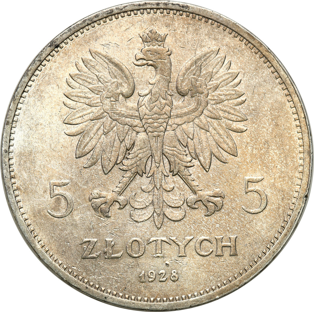 II RP. 5 złotych 1928 Nike bez znaku mennicy - ŁADNE